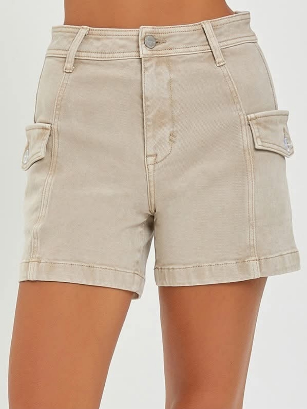 High-Rise Utility Cotton Shorts in Beige